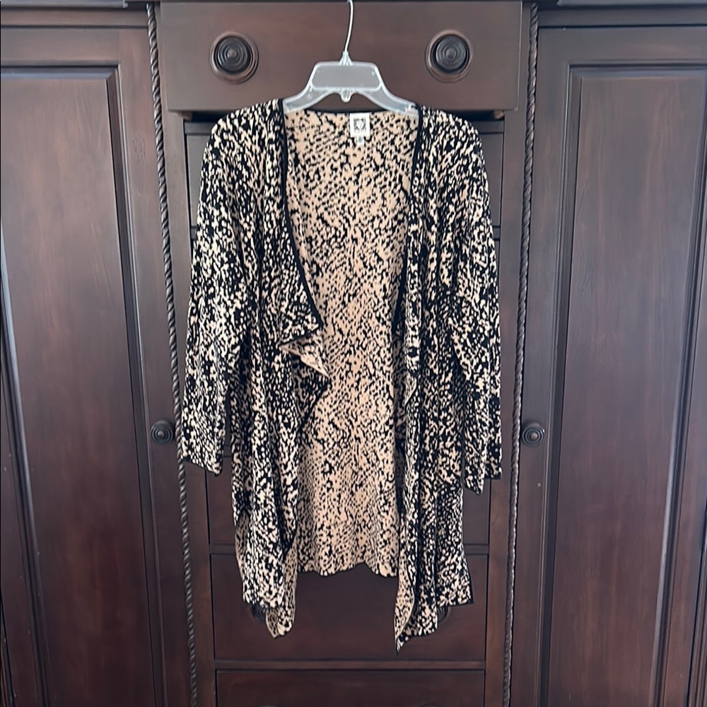 Anne Klein Black and Cream Women's Cardigan (XL)